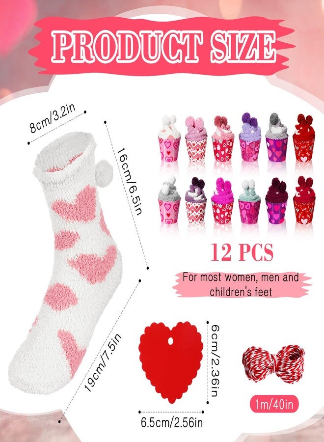 ShinyMatch 12 Pair Valentine's Day Cupcake Socks Fuzzy Socks Gift with Cupcake Card Cute DIY Present for Women Men(Classic) - Image 2